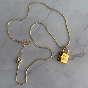 Upcycled LV Lock Necklace on 18K Gold Filled Box Chain